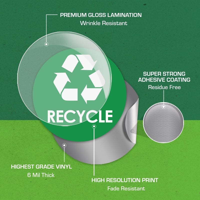 Pixelverse Design Recycle Stickers for Trash Bins - 6"x6" Round Decals, 4 Pack Set - Recycling Sticker for Trash Can - UV-Resistant Waste Management for Indoor, Outdoor, Kitchen, Office, and Public Spaces - Image 5